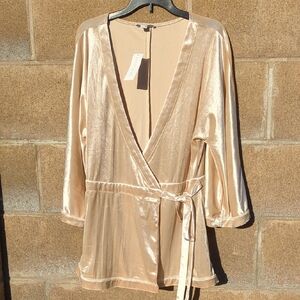 New York & Company Velvet Wrap Blouse Small